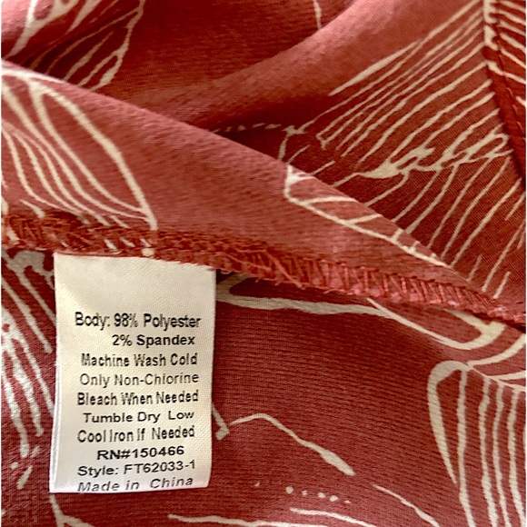 Tropical Palm Print Ruffle Cap Sleeves Casual Cute Top Burnt Orange Fun2Fun MED - Picture 8 of 8